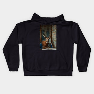 Elegant Deer Looking in Mirror – Funny Bathroom Animal Art for Nature Lovers Kids Hoodie